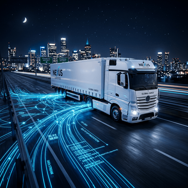 UK HGV Truck on Highway at Night